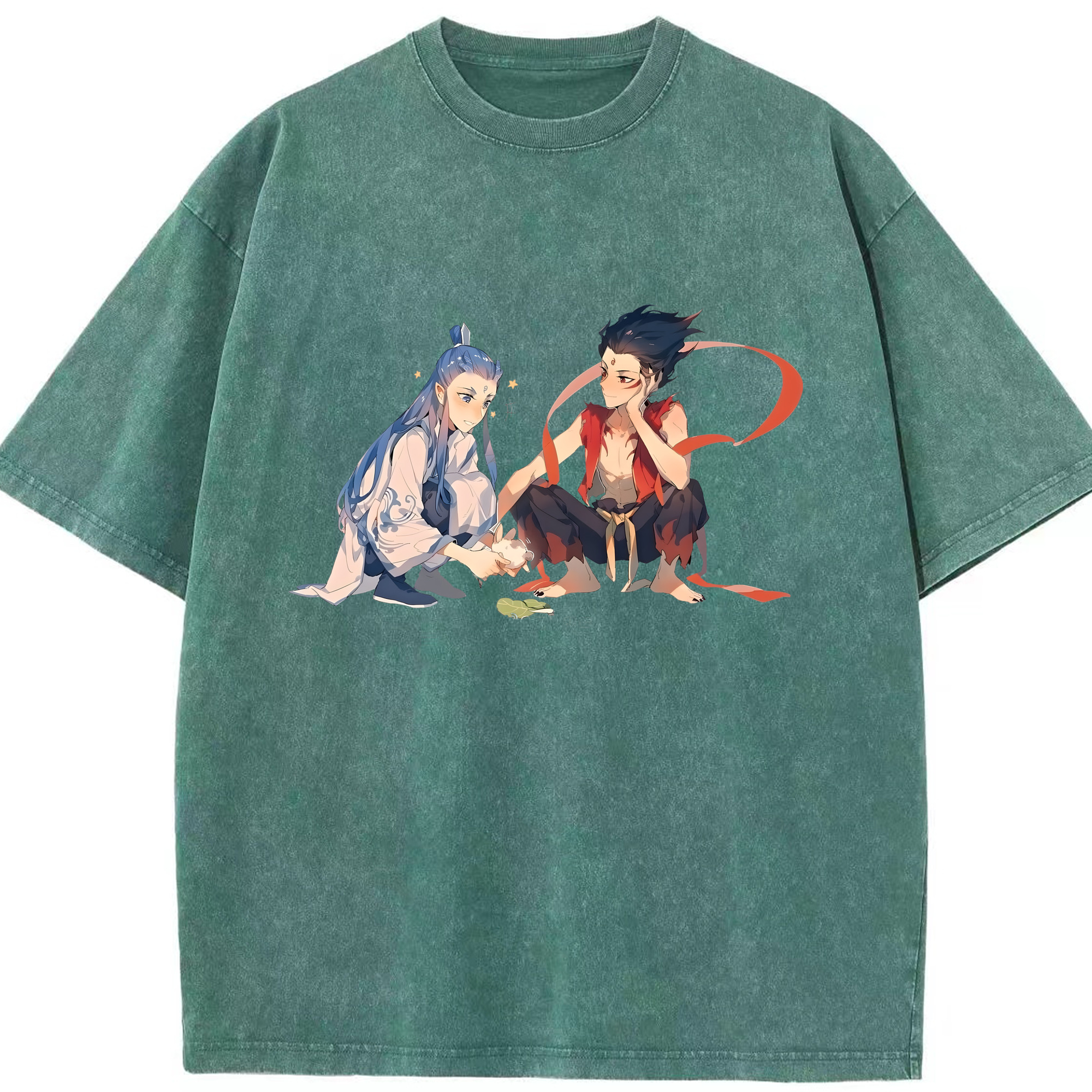 （画像用） Ne Zha 2 ナタ 魔童の大暴れ 綿100% ヴィンテージ風 半袖Tシャツ（フロントプリント）